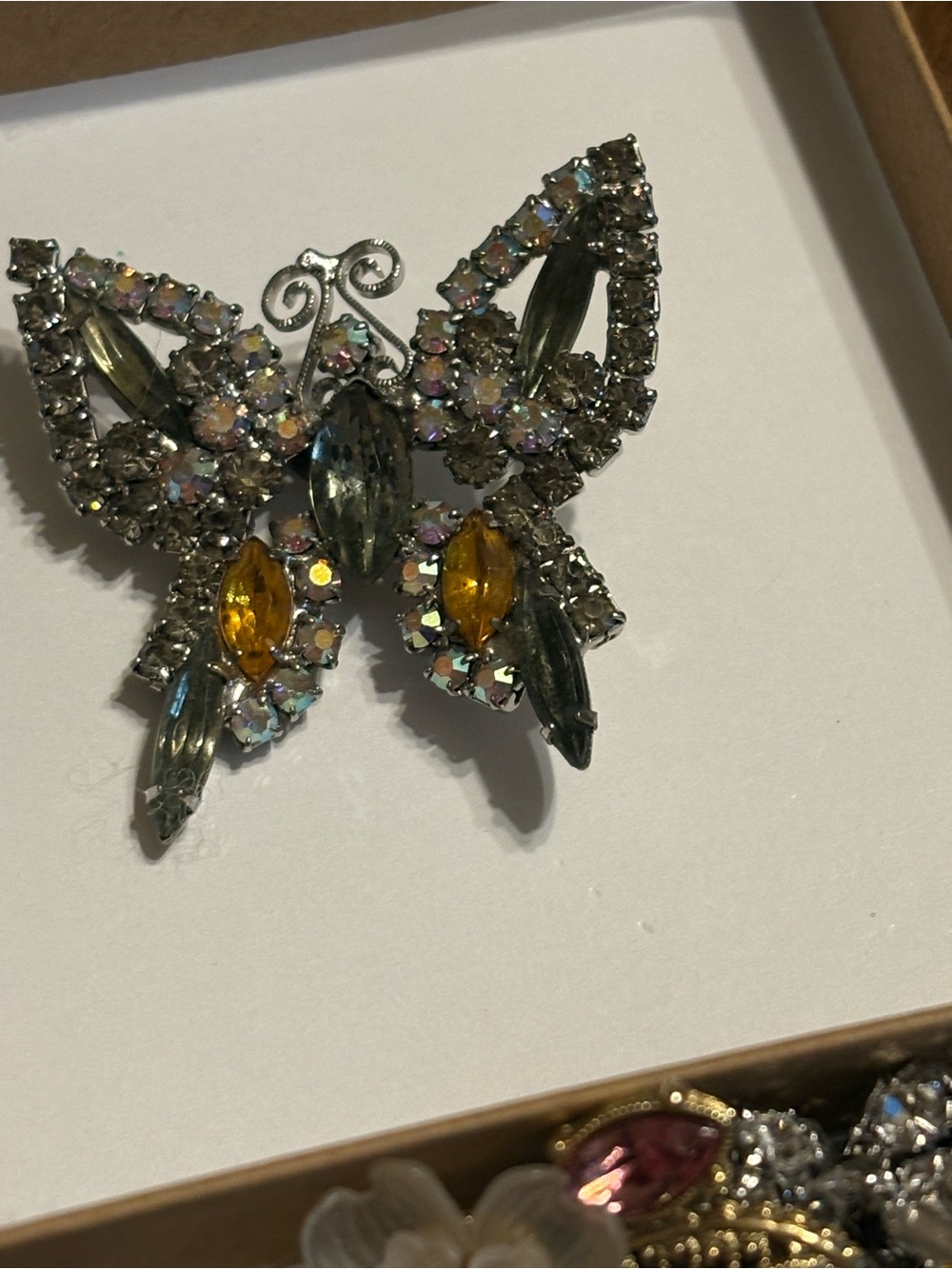 Yellow & Iridescent Crystal Butterfly Brooch - Vintage-Inspired Accent